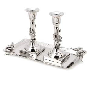 Tray with Two Candlesticks with Jeweled Flower