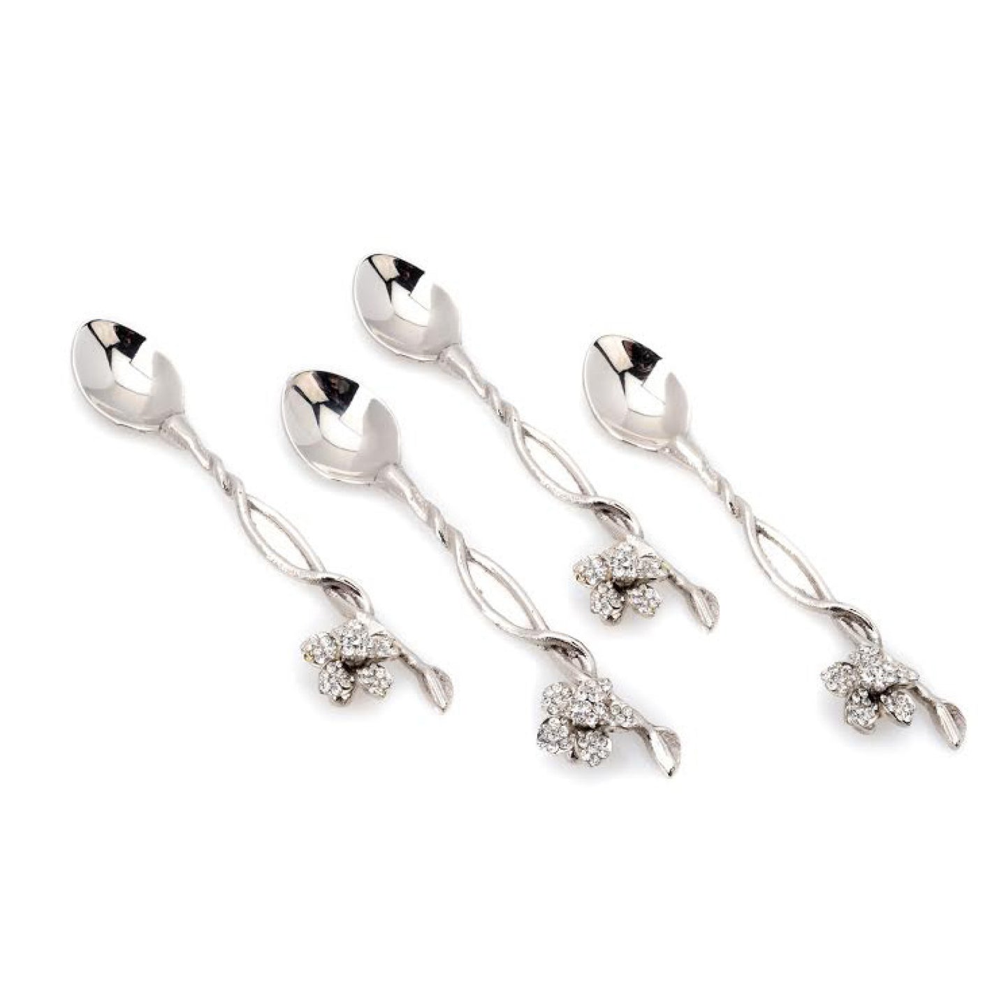 Set of 4 Spoons with Jeweled Flower