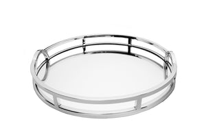 15" Round Mirror Tray with Modern Loop Design