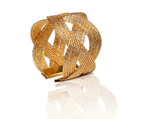 Set Of 6 Gold Napkin Rings Woven Design