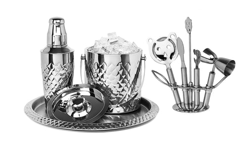 9 Piece Stainless Steel Bar Set with Pineapple Design