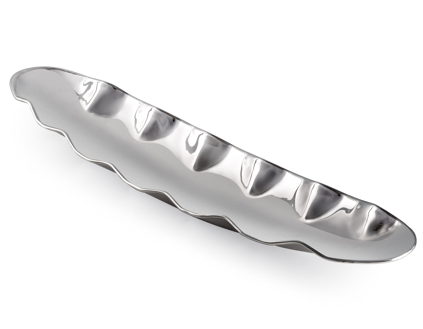 Stainless Steel Boat Dish With Wavy Edge - 19.25