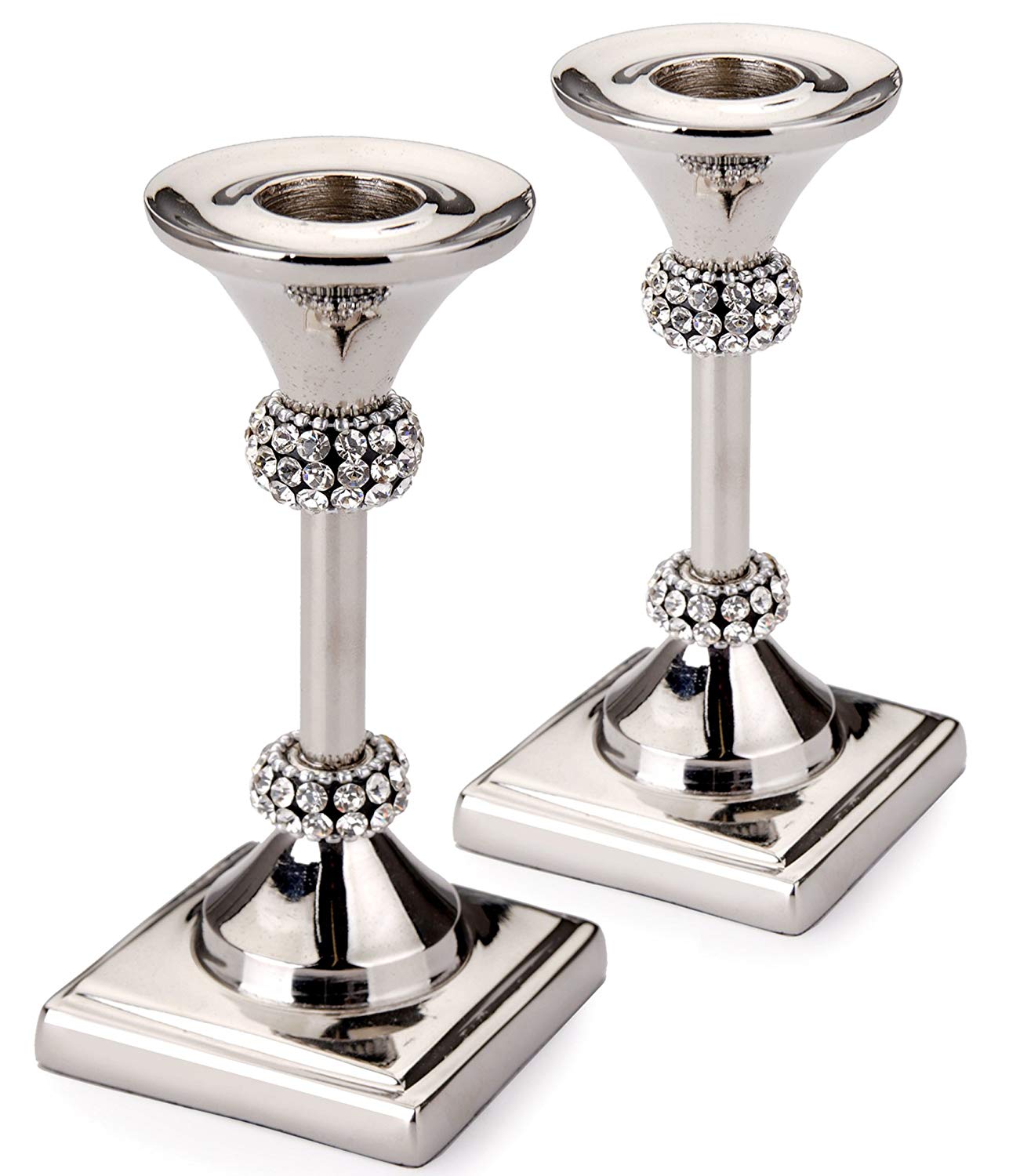 Set of Stainless Steel Candle Holder with Crystal Diamond Design