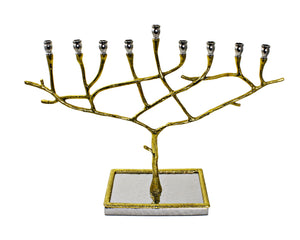 Nickel Candle Menorah with Gold trim