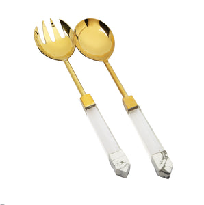 Set of 2 Stainless Steel Salad Servers with Dust Acrylic Handles