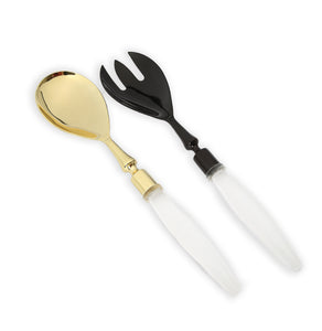 Salad Sever Set - Gold Spoon Black Fork with Acrylic Handles