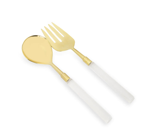 Set of 2 Gold Salad Severs with Acrylic Handles