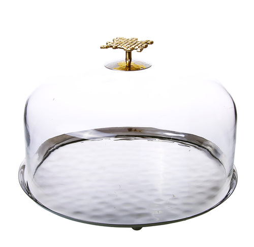 Glass Cake Dome With Mosaic Handle - 11.75