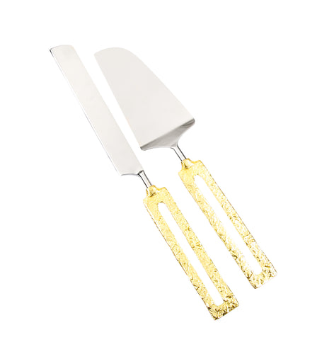 Set of 2 Cake Servers with Square Gold Loop Handles