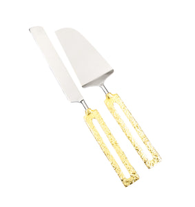 Set of 2 Cake Servers with Square Gold Loop Handles