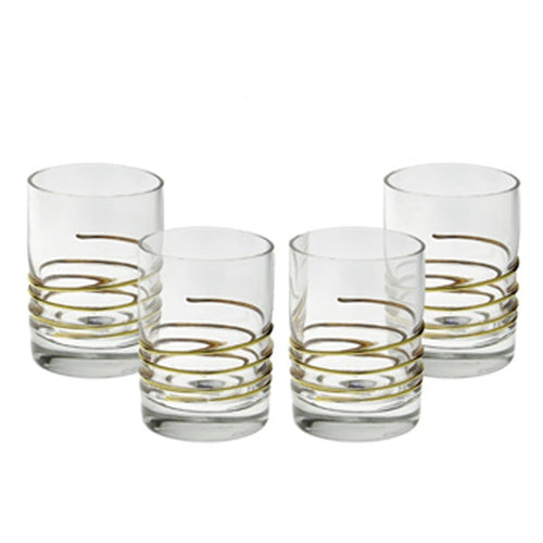 Set of 4 Liquor Glasses with 14K Swirl Gold Design