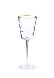 Set of 6 Pebble Glass Water Glasses with Gold Rim