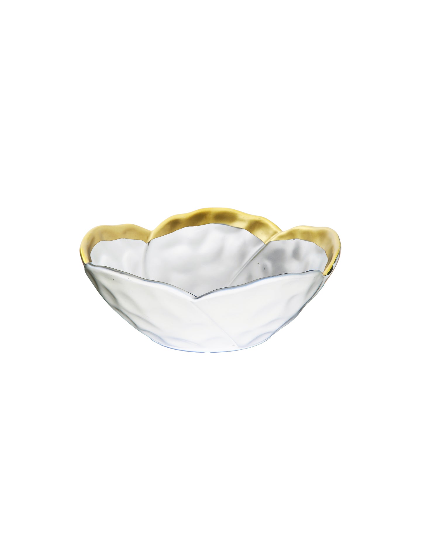 White Porcelain Flower Shaped Bowl with Gold Rim