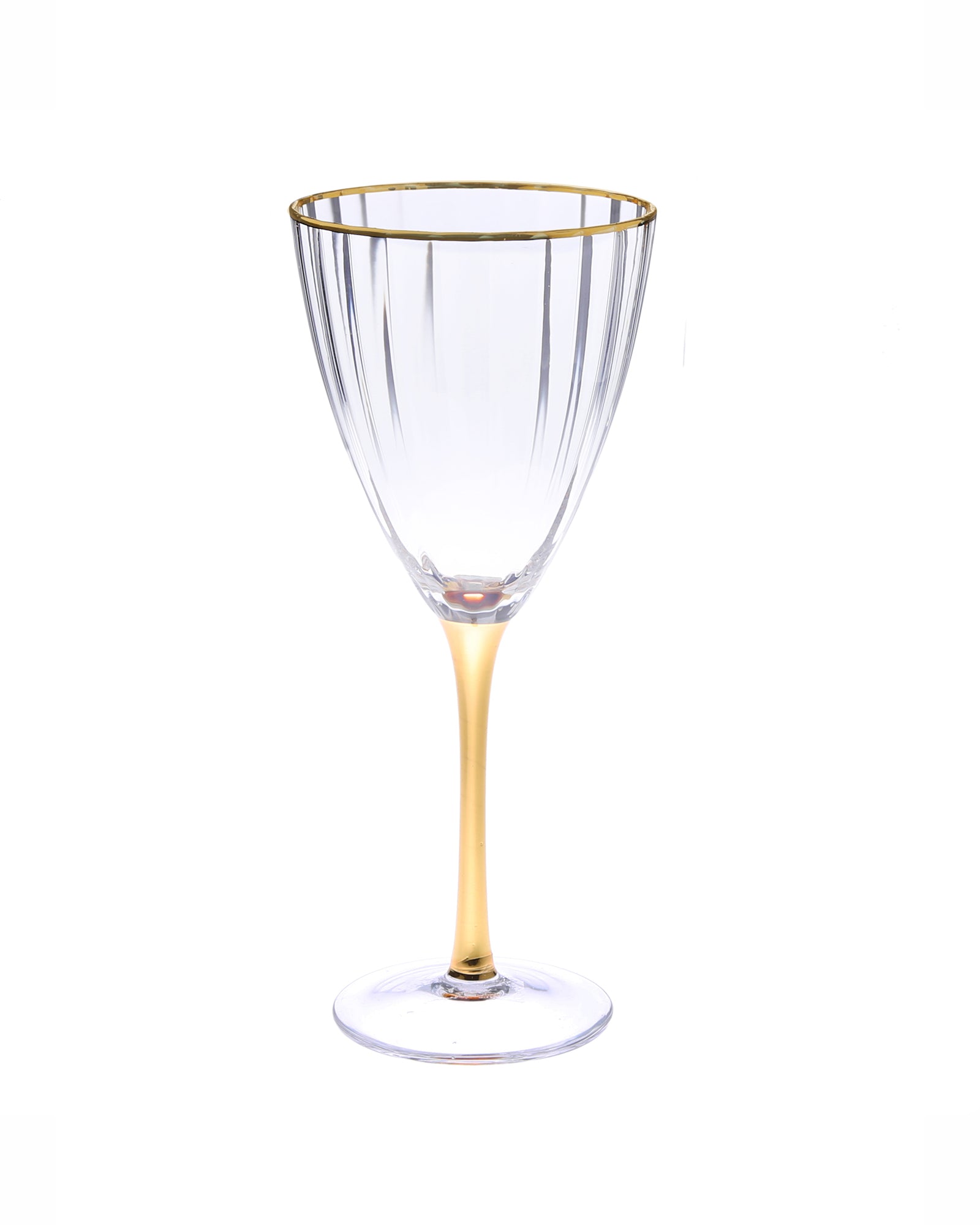 Set of 6 White Square Shaped Wine Glasses with Gold Rim