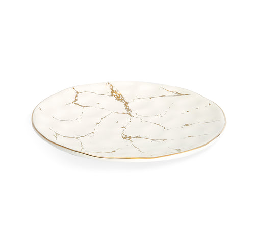 Set of 4 White Porcelain Dinner Plates with Gold Design - 10