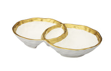 Load image into Gallery viewer, White Porcelain Round Double Bowl with Gold Rim