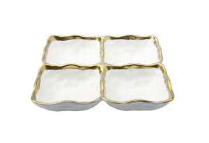 White Porcelain 4 sectional Relish Dish with Gold Rim
