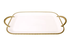 Porcelain White Tray with Gold Beaded Borders and Handles