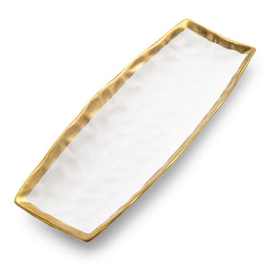 White Porcelain Oblong Tray with Gold Rim