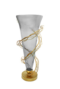 Smoked Glass Vase with Gold Twig Design