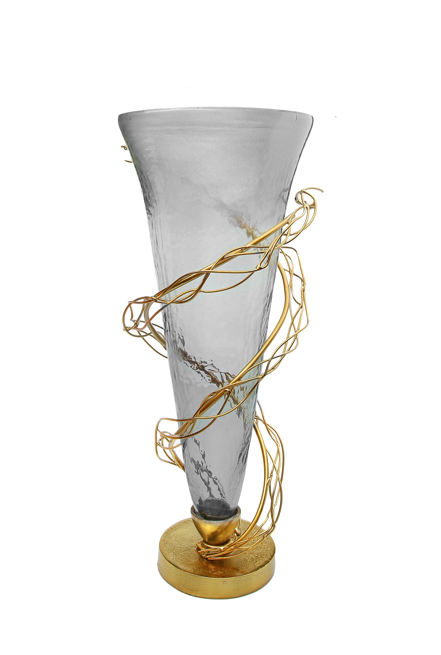 Smoked Glass Vase with Gold Twig Design